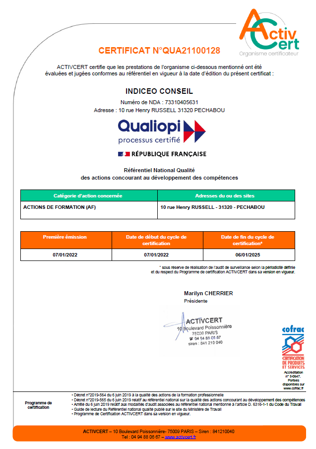 Certificat Qualiopi Indiceo